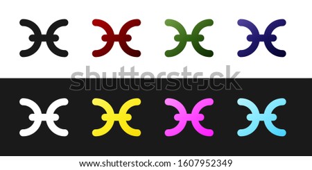 Set Pisces zodiac sign icon isolated on black and white background. Astrological horoscope collection.  Vector Illustration