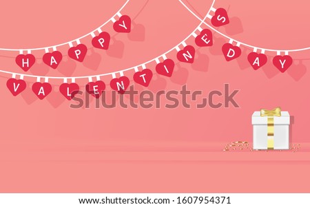 Valentines Day background realistic gifts box with heart shaped. Celebrate a birthday, Poster, banner happy anniversary. Vector eps10