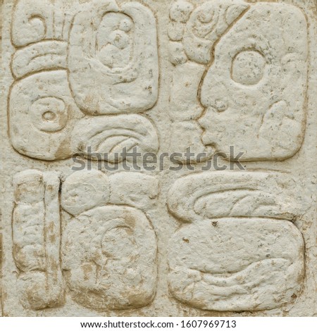 Ancient Maya script carved on the stone wall