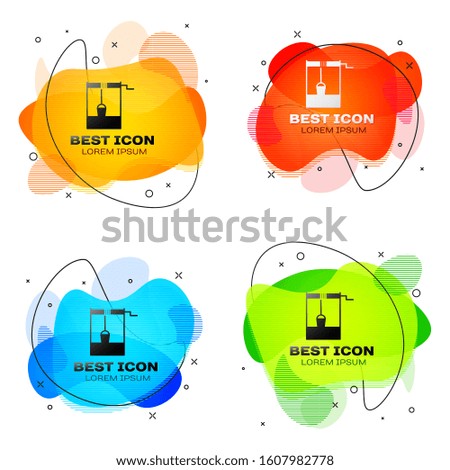 Black Well with a bucket and drinking water icon isolated on white background. Set abstract banner with liquid shapes. Vector Illustration