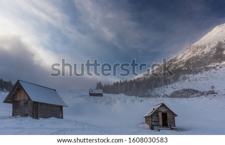A charming evening with beautiful sky and mountain houses in the Ukrainian Carpathians