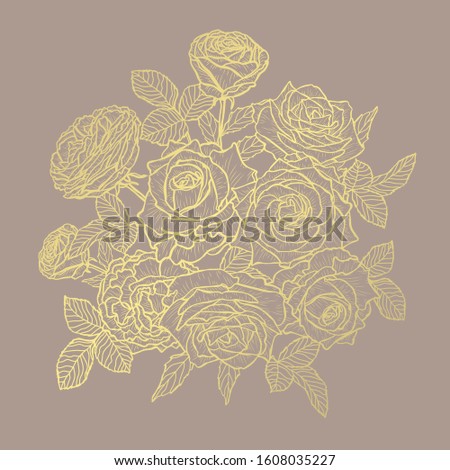 Decorative abstract golden flowers, design elements. Can be used for cards, invitations, banners, posters, print design. Golden floral  background in line art style
