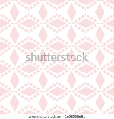 Vector pastel pink and white diamond cross style pattern background. Seamless geometric design. Irregular painterly effect. Great for wellness, summer, sport products, packaging, home decor stationery