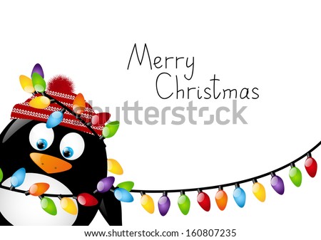 Funny penguin with light bulbs