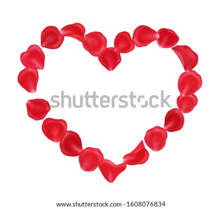 Red rose petals frame isolated on white background.Valentine day,wedding, mother day,March 8,international women day decoration,.Digital clip art.Watercolor illustration