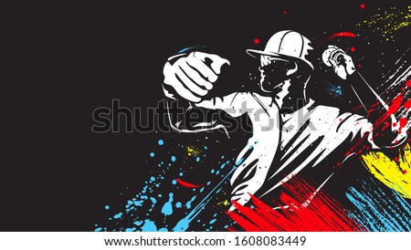 Baseball player. Baseball cap. Hitter swinging with bat. Abstract isolated vector silhouette. Iink drawing