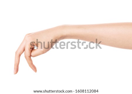 Woman hand walking gesture isolated on white.