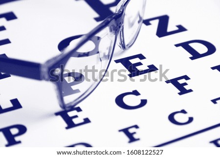 Glasses on the chart for eye examination.