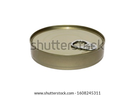 Tin can with seafood on a white background 
