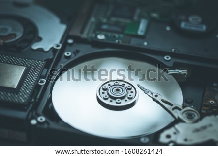 Close up picture of computer hard drive, used in cloud computing
