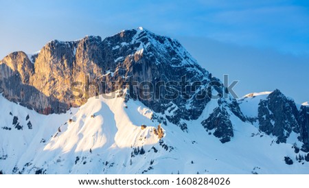Beautiful view of famous Watzmann mountain peak on a cold sunny day in winter