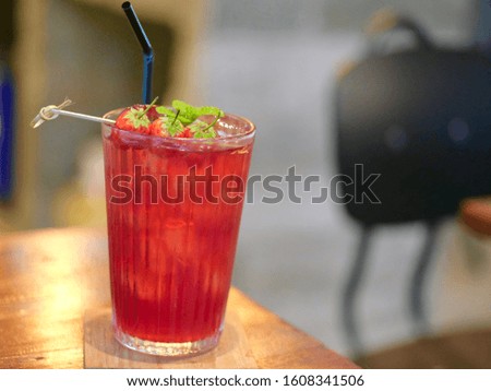 Strawberry skewers  And the mint leaves decorate on the tea with strawberry scent