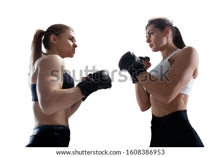 MMA female fighters isolated on white background.