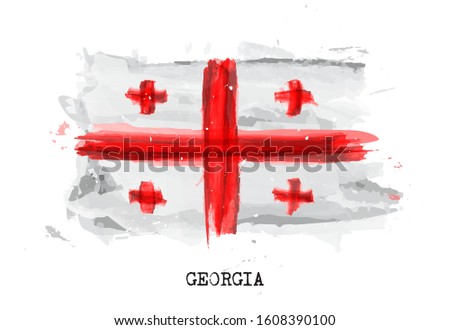 Realistic watercolor painting flag of Georgia . Vector .