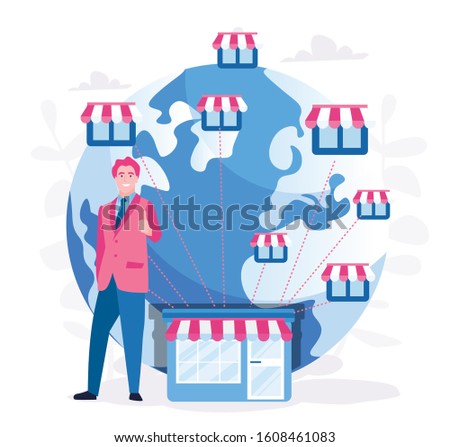 Franchise store on world globe. Franchise business. Businessman have business, Vector illustration for web banner, infographics, mobile.