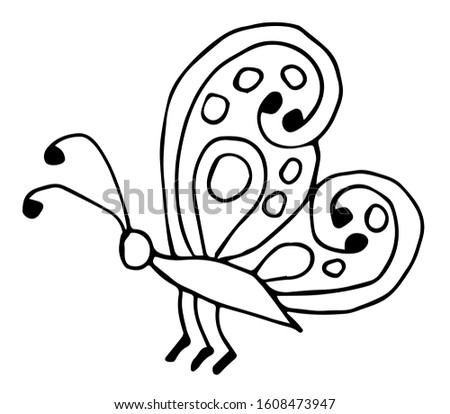 Cute fabulous butterfly with outlined for coloring book isolated on a white background. Vector illustration of hand drawn black and white butterflies.	