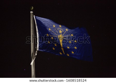 Alaska flag blowing in the wind at night