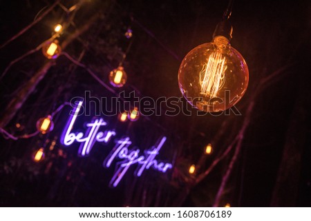 Better together neon sign with light bulb