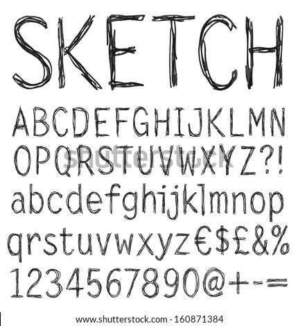 Hand drawn sketch alphabet. Vector illustration. Royalty-Free Stock Photo #160871384