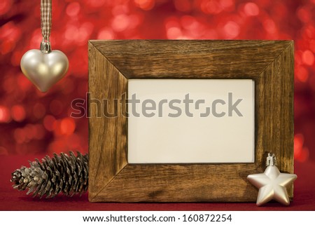 heart star pine cone christmas card on red background