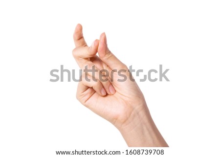 Woman finger snapping isolated on white. Royalty-Free Stock Photo #1608739708