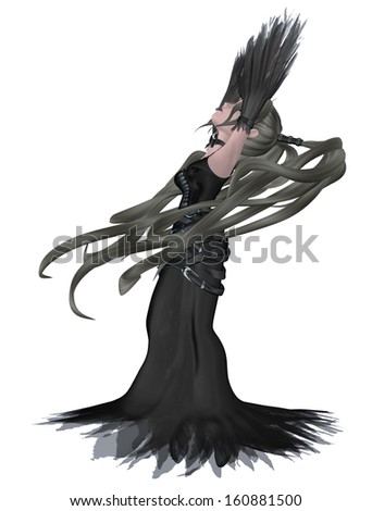 Digitally rendered illustration of a cartoon girl in gothic outfit.