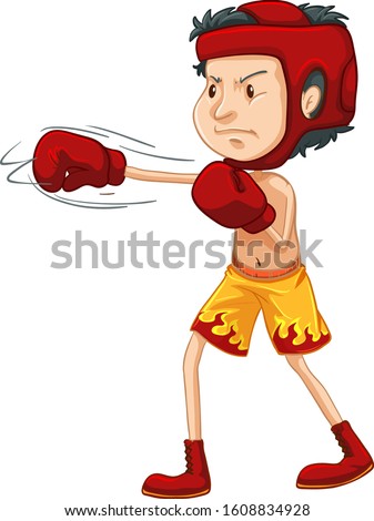 Athlete doing boxing on white background illustration