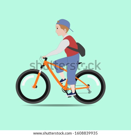 young boy riding bicycle flat vector