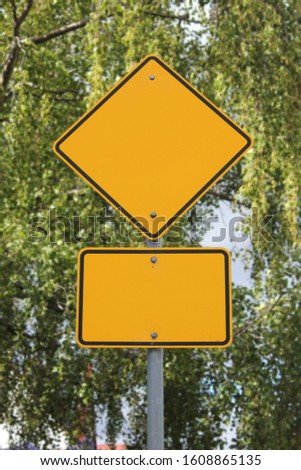 Blank yellow road sign or Empty traffic signs