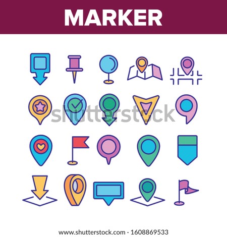 Marker Pointer Gps Map Collection Icons Set Vector Thin Line. Navigation, Direction, Location And Position Marker Pin And Flag Concept Linear Pictograms. Color Contour Illustrations