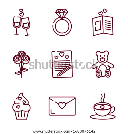 Icon set design of Love valentines day wedding passion romantic decoration and marriage theme Vector illustration