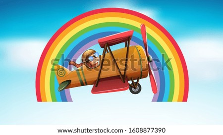 Scene with airplane flying in the sky illustration