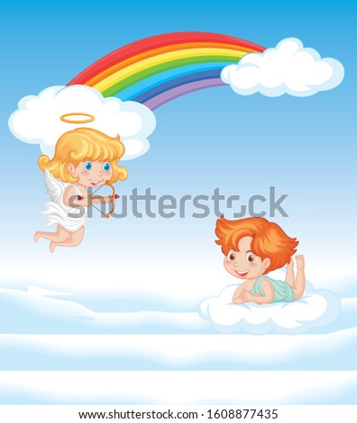 Two cupids flying in the sky illustration