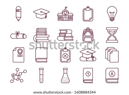 School icon set design, Eduaction class lesson knowledge preschooler study learning classroom and primary theme Vector illustration