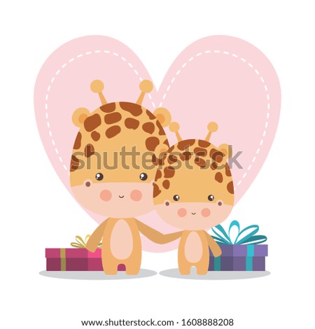 Cute giraffe cartoon mother and baby design, Animal zoo life nature character childhood and adorable theme Vector illustration