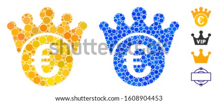 Euro crown composition of small circles in different sizes and color tints, based on Euro crown icon. Vector small circles are grouped into blue composition.