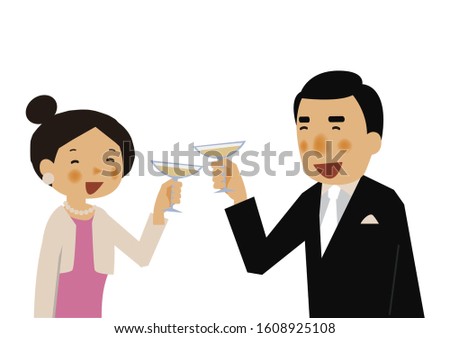 Man and woman are toasting.
Party scene clip art.
People in formal clothes.