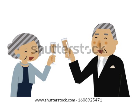 Old man and old woman are toasting.
Party scene clip art.
People in formal clothes.