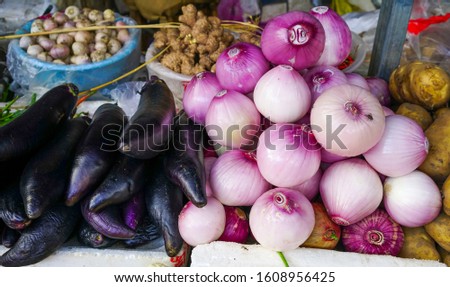 Fresh vegetables and fruits at local market in Hunan, China.