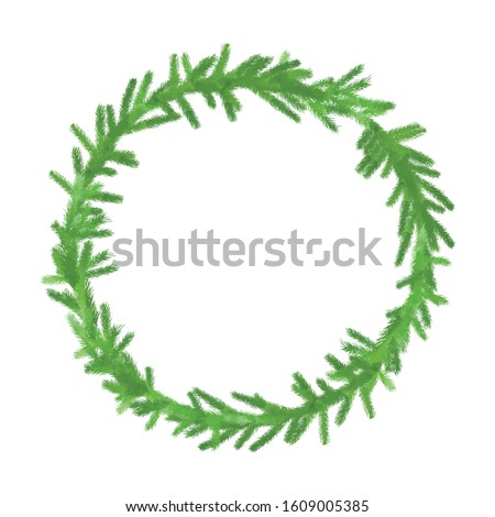 Fur- tree green wreath, element on white background. Basis graphics