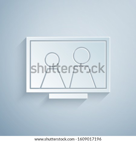 Paper cut Picture frame on table icon isolated on grey background. Paper art style. Vector Illustration