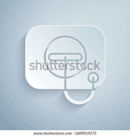 Paper cut Oil filler cap opening at the gas station icon isolated on grey background. Paper art style. Vector Illustration
