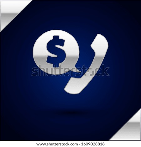 Silver Telephone handset and speech bubble chat icon isolated on dark blue background. Phone sign.  Vector Illustration