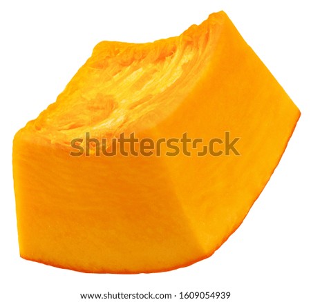 piece of pumpkin, cubes, isolated on white background, clipping path, full depth of field