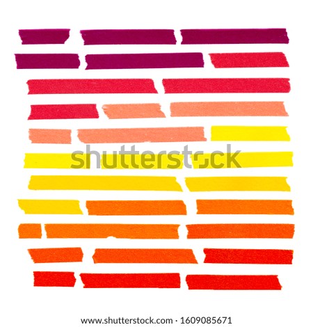 Collection of colorful adhesive tape pieces different size isolated on white background.