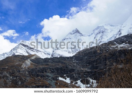 Yading National park, Daocheng,China. Nature landscape. Mountain landscape, Snow mountain, lake in the summer morning.