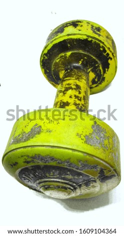 Noise and blurry, A yellow dumbbells Isolated on white background