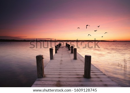 magical light at the calm morning in spring, romantic place to be Royalty-Free Stock Photo #1609128745