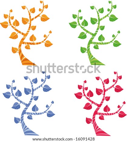 four colored trees, vector icons
