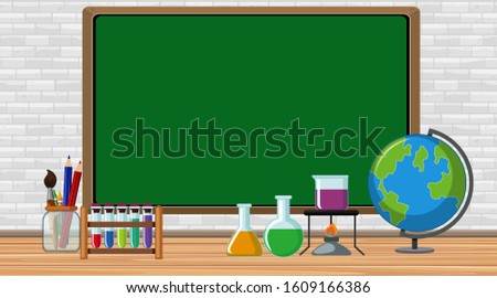 Border template with science equipments in the room illustration